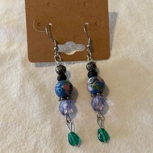 Women’s Multicolor Beaded Pierced Drop Down Earrings blue green black